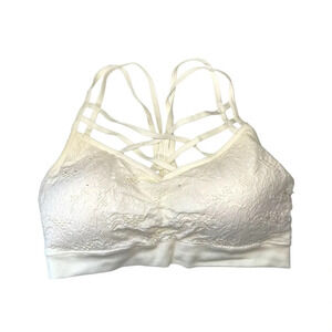 Maurices Ivory White Crochet Strappy Front Racerback Bralette Medium Women’s